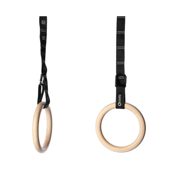 Anneaux de gym professionnels en bois avec sangles en nylon- Capacité 200 kg