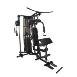 Appareil d'entraînement de musculation pour home-gym avec pupitre à biceps et poste à poulie - Colonne de poids 80 kg