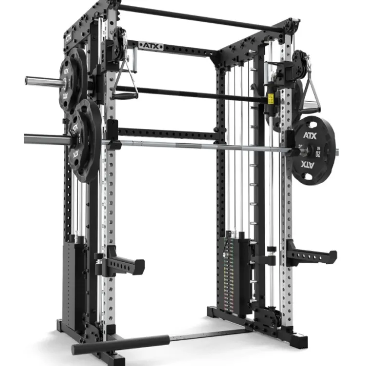 ATX Multi Rack 195 cm – Station multipostes compacte avec Smith Machine et doubles colonnes de poids 100 kg