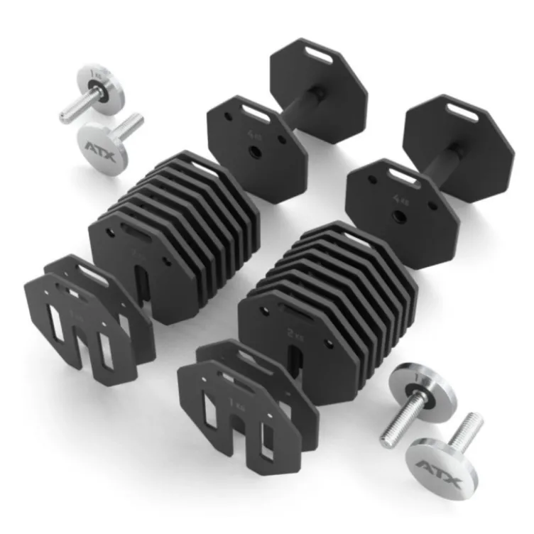 ATX Octa Dumbells - Système d'haltères réglables et modulaires en acier de 4 à 24 kg - Extensible jusqu'à 65 kg