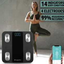 Balance intelligente d'analyse corporelle avec 14 paramètres et 4 électrodes - Pèse-personne connecté