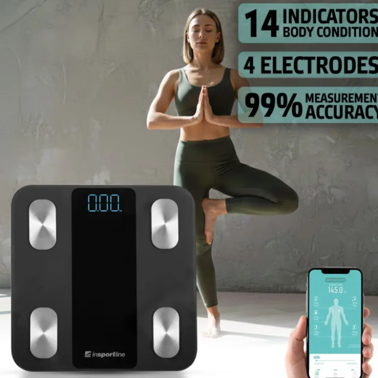 Balance intelligente d'analyse corporelle avec 14 paramètres et 4 électrodes - Pèse-personne connecté
