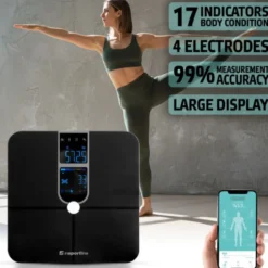 Balance intelligente à 4 électrodes avec 17 indicateurs corporels - Analyse masse grasse et musculaire pour objectifs santé