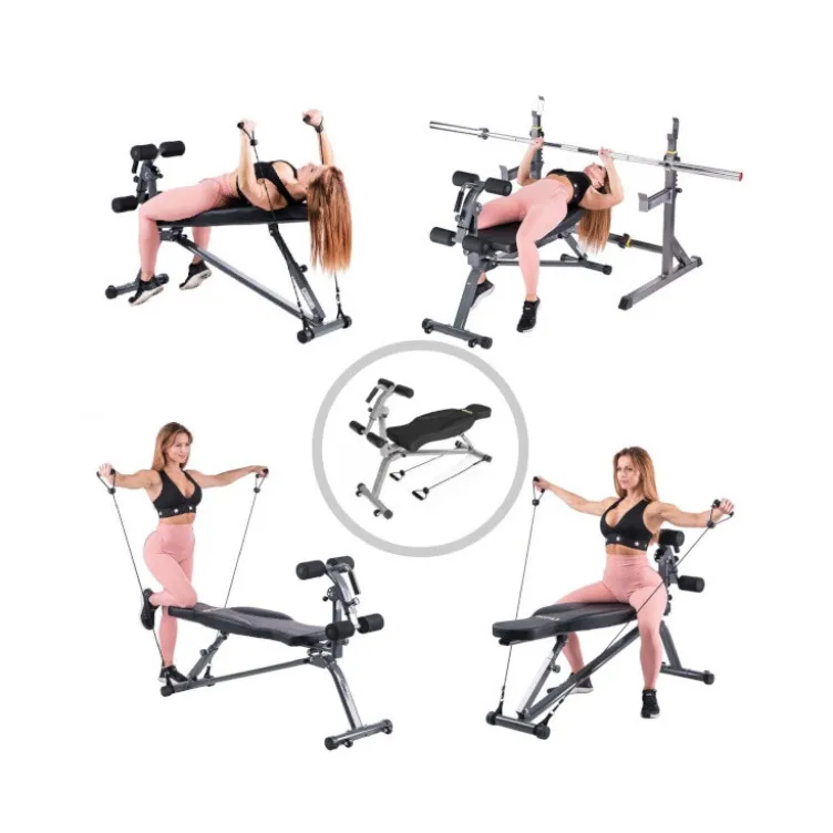Banc de musculation multifonction avec câble de tirage et système de blocage des pieds - Capacité de 180 kg