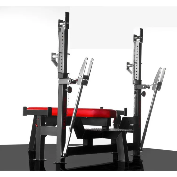 Banc de musculation plat avec plateforme de sécurité pour entraînement du haut du corps