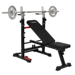 Banc de musculation pliable et multi-fonction avec rack - Capacité de charge 100 kg