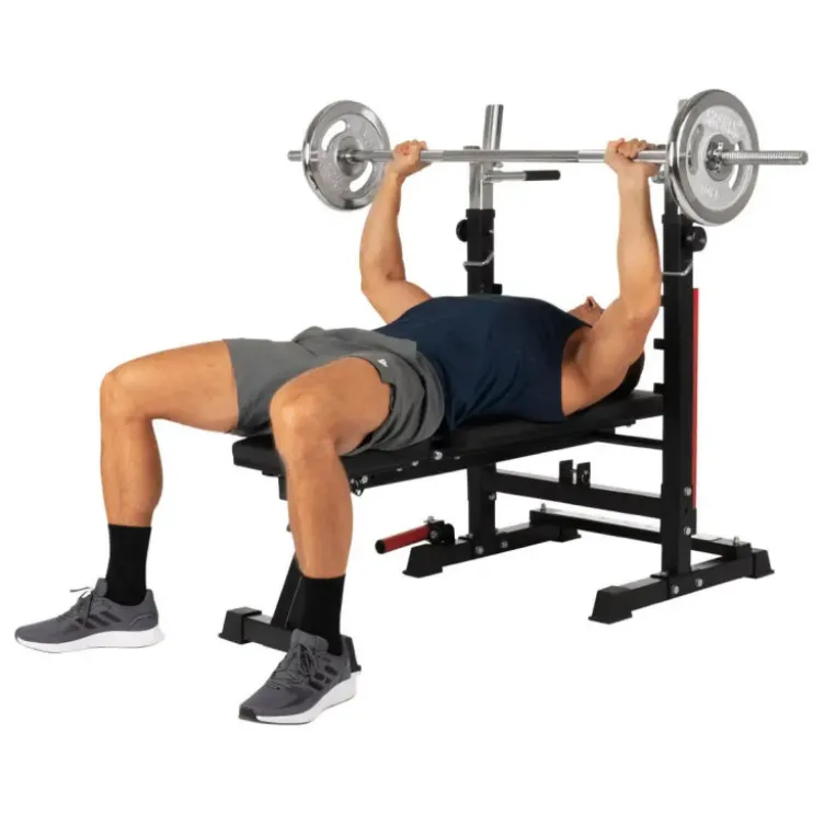 Banc de musculation pliable et multi-fonction avec rack - Capacité de charge 100 kg