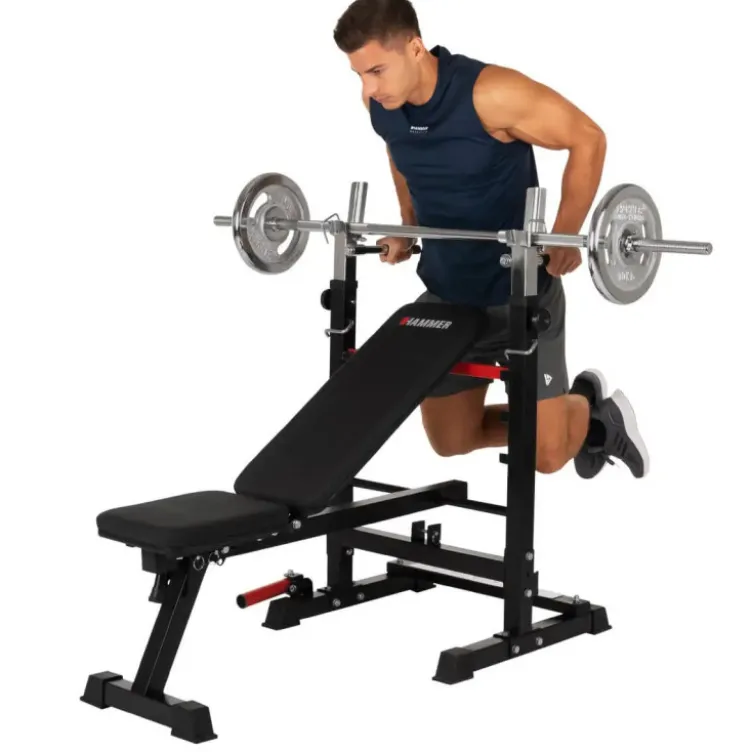 Banc de musculation pliable et multi-fonction avec rack - Capacité de charge 100 kg