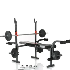 Banc de musculation polyvalent et pliable avec équipements multiples pour training à domicile