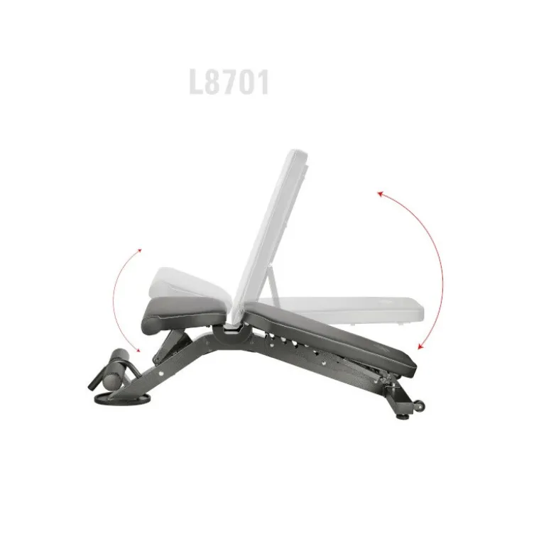 Banc musculation multi-réglable avec rouleau de blocage et position déclinée - Roues de transport