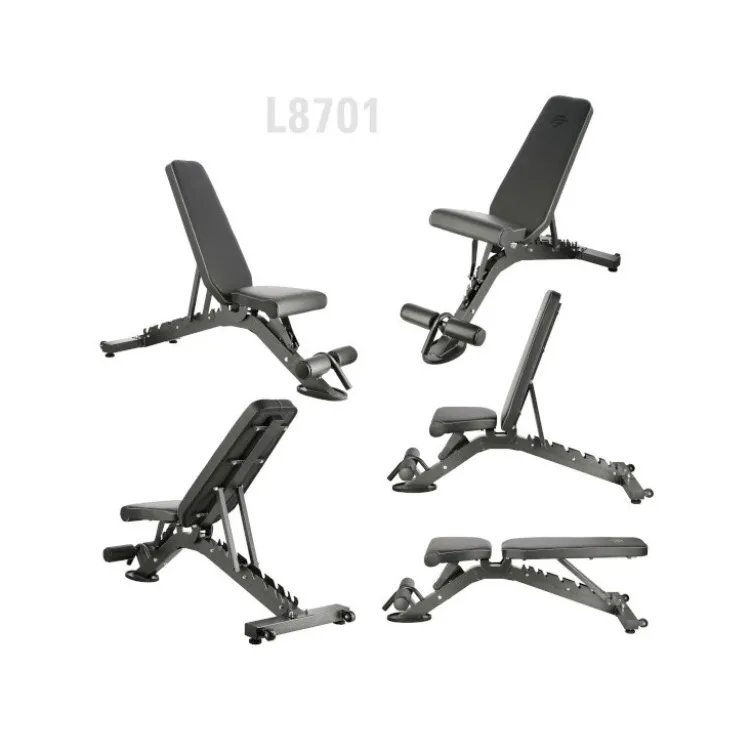 Banc musculation multi-réglable avec rouleau de blocage et position déclinée - Roues de transport