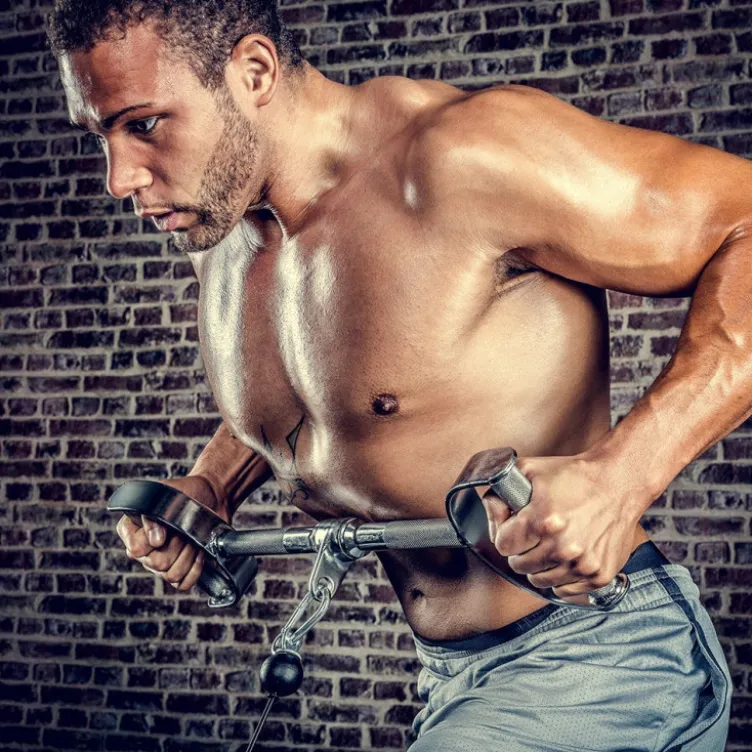 Barre de tirage dorsaux 60 cm avec poignées pour exercices rowing à la poulie