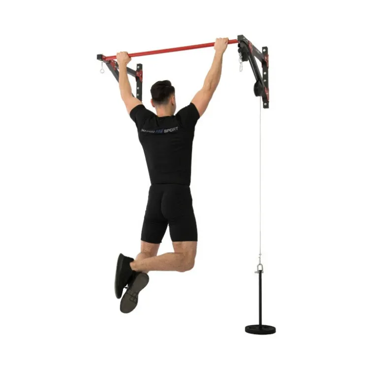 Barre de traction murale avec support pour sac de boxe et système à poulie - Home gym