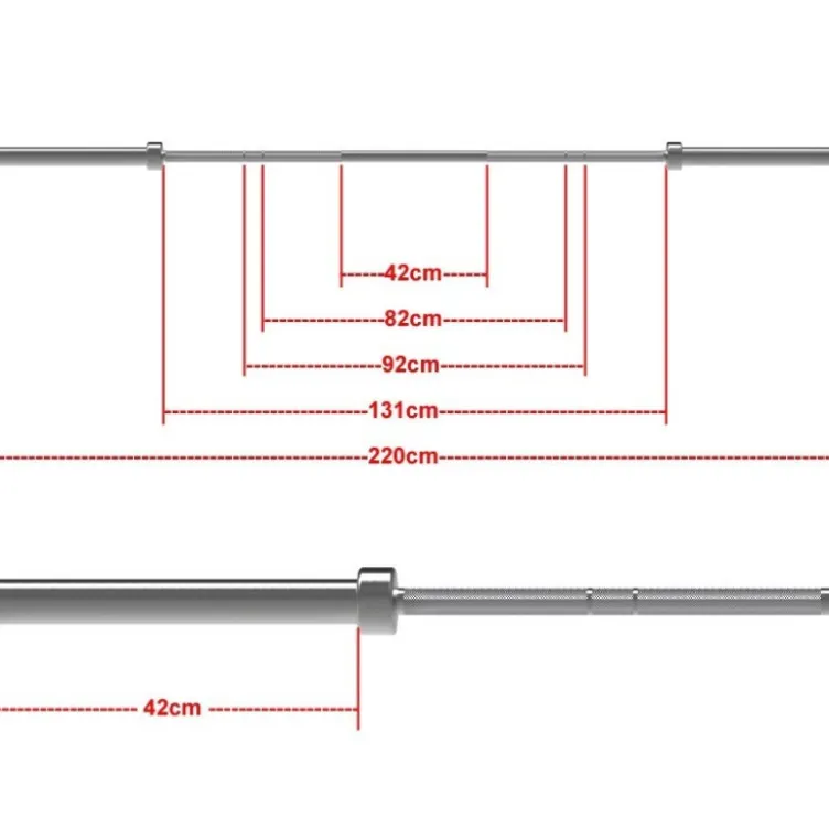 Barre droite chromée à préhension moletée 220 cm de long avec capacité de charge maximale 700 kg