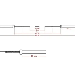 Barre droite olympique capacité de charge 700 kg longueur 220 cm x 50 mm