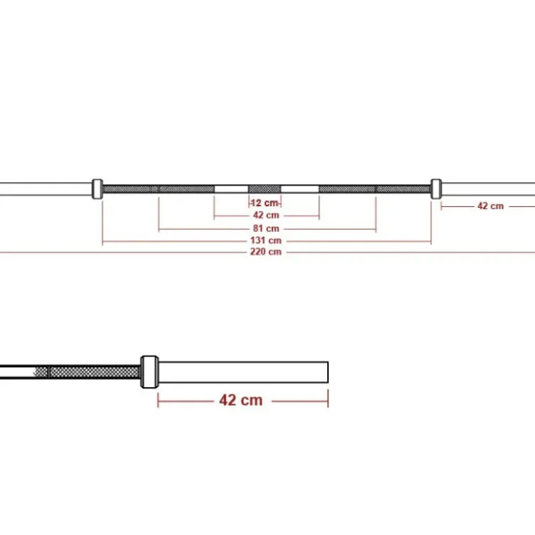Barre droite olympique capacité de charge 700 kg longueur 220 cm x 50 mm