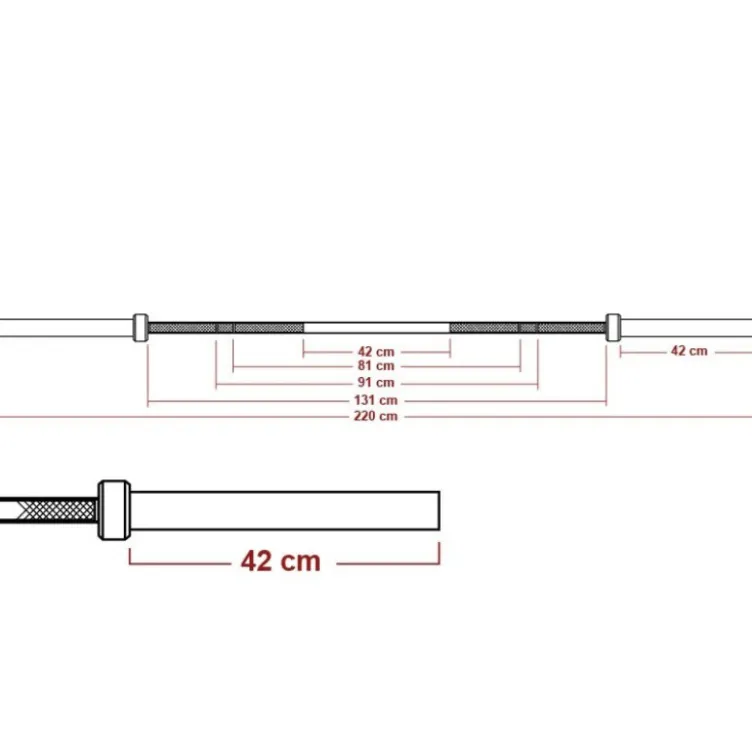 Barre droite olympique 220 cm de long avec capacité de charge de 700 kg