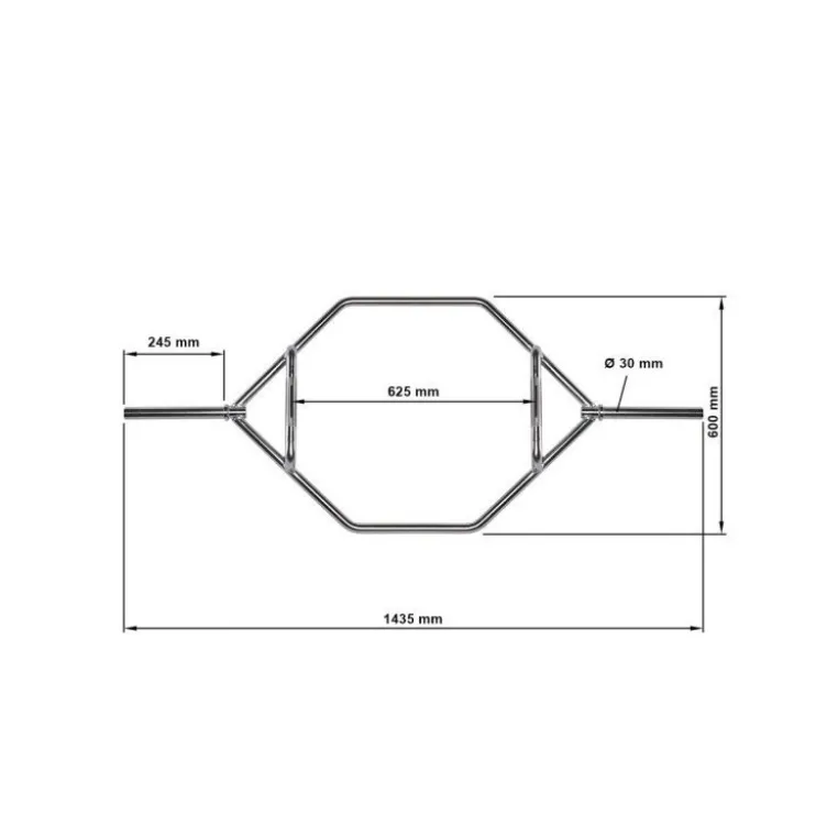 Barre Hexagonale de musculation chromée pour disques de 30 mm de diamètre