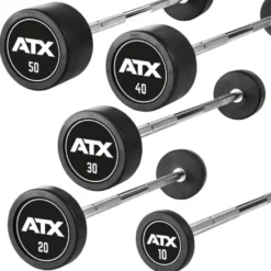 Barres d'haltères droites préchargées de 10 à 50 kg design ATX en acier avec revêtement en caoutchouc robuste