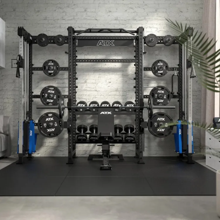 Cable cross rack ATX fitness avec colonne de poids 2 x 90 kg et accessoires d'entraînement multiples - Entraînement pro
