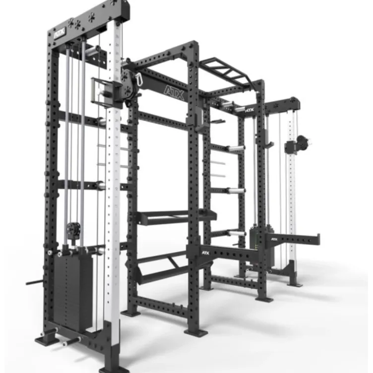 Cable cross rack ATX fitness avec colonne de poids 2 x 90 kg et accessoires d'entraînement multiples - Entraînement pro