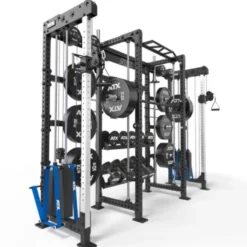 Cable cross rack ATX fitness avec colonne de poids 2 x 90 kg et accessoires d'entraînement multiples - Entraînement pro