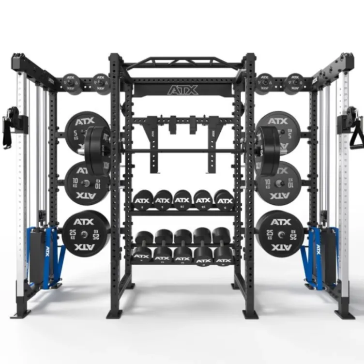 Cable cross rack ATX fitness avec colonne de poids 2 x 90 kg et accessoires d'entraînement multiples - Entraînement pro