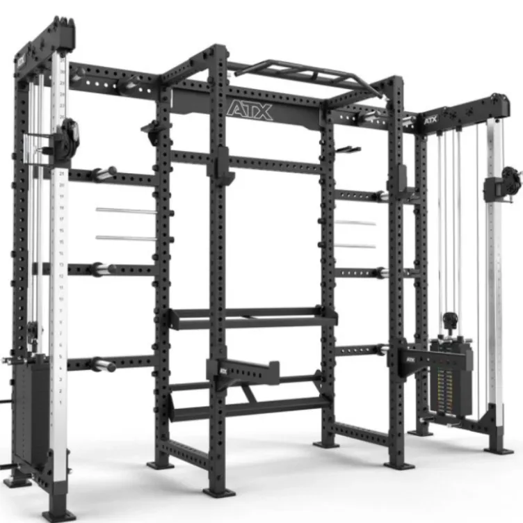 Cable cross rack ATX fitness avec colonne de poids 2 x 90 kg et accessoires d'entraînement multiples - Entraînement pro