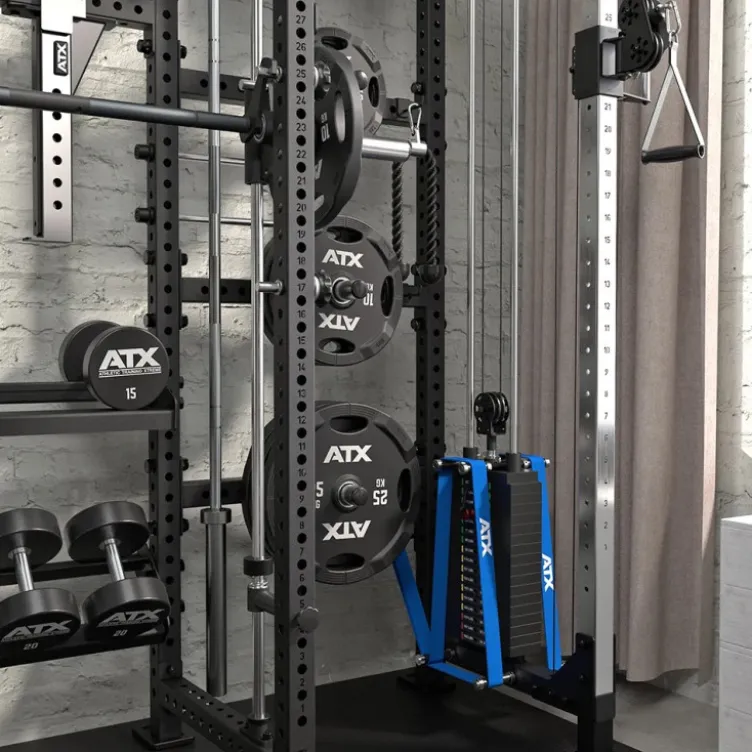 Cable cross rack ATX fitness avec colonne de poids 2 x 90 kg et accessoires d'entraînement multiples - Entraînement pro