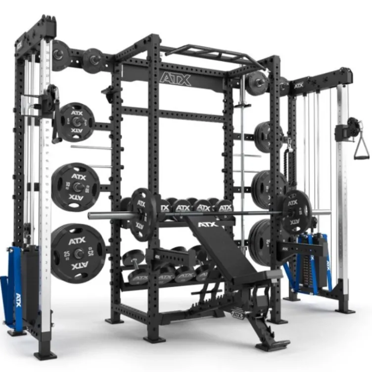 Cable cross rack ATX fitness avec colonne de poids 2 x 90 kg et accessoires d'entraînement multiples - Entraînement pro