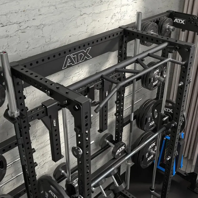 Cable cross rack ATX fitness avec colonne de poids 2 x 90 kg et accessoires d'entraînement multiples - Entraînement pro