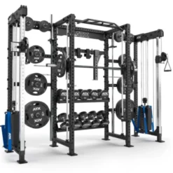 Cable cross rack ATX fitness avec colonne de poids 2 x 90 kg et accessoires d'entraînement multiples - Entraînement pro