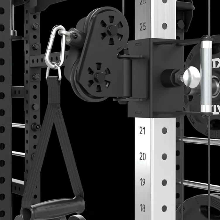 Cable cross rack ATX fitness avec colonne de poids 2 x 90 kg et accessoires d'entraînement multiples - Entraînement pro