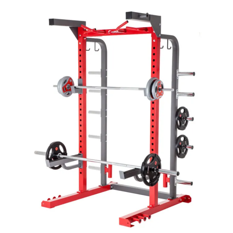Cage de musculation pour home-gym avec supports de rangement pour disques olympiques et barre de traction