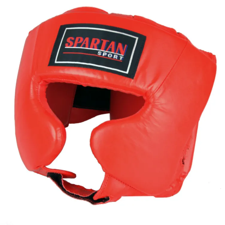Casque de boxe en cuir rembourré et fermeture velcro - rouge