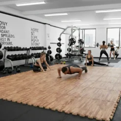Dalles de sol puzzle effet bois 100 x 100 x 2 cm pour salle de sport et home gym - Installation facile et Norme EN71