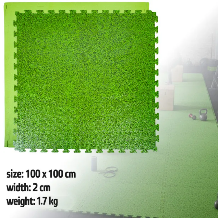 Dalles puzzle de protection pour le sol 100 x 100 x 2 cm impression gazon pour salle de sport