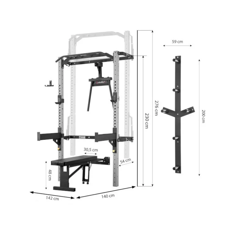 Demi rack à fixation murale avec divers équipements - Matériel de musculation pour homegym