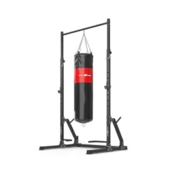 Demi rack à squat de musculation avec crochets en J et anneaux de support pour sac de boxe