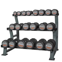 Ensemble de 10 paires d'haltères de 2.5 kg à 25 kg avec son rack de rangement à 3 étages pour salles de musculation commerciale