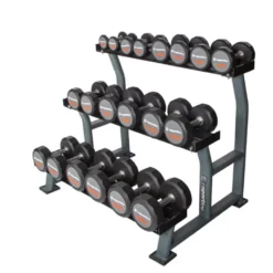 Ensemble de 10 paires d'haltères de 2.5 kg à 25 kg avec son rack de rangement à 3 étages pour salles de musculation commerciale
