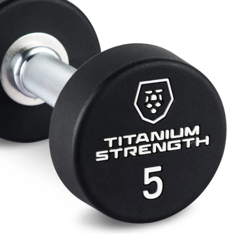 Ensemble de 10 paires d'haltères en polyuréthane 2,5 à 25 kg avec rack de rangement horizontal Titanium Strength
