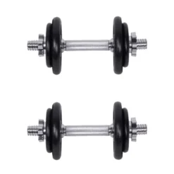 Ensemble d'haltères avec étui 2 x 10 kg avec barres courtes et plaques de poids en fonte