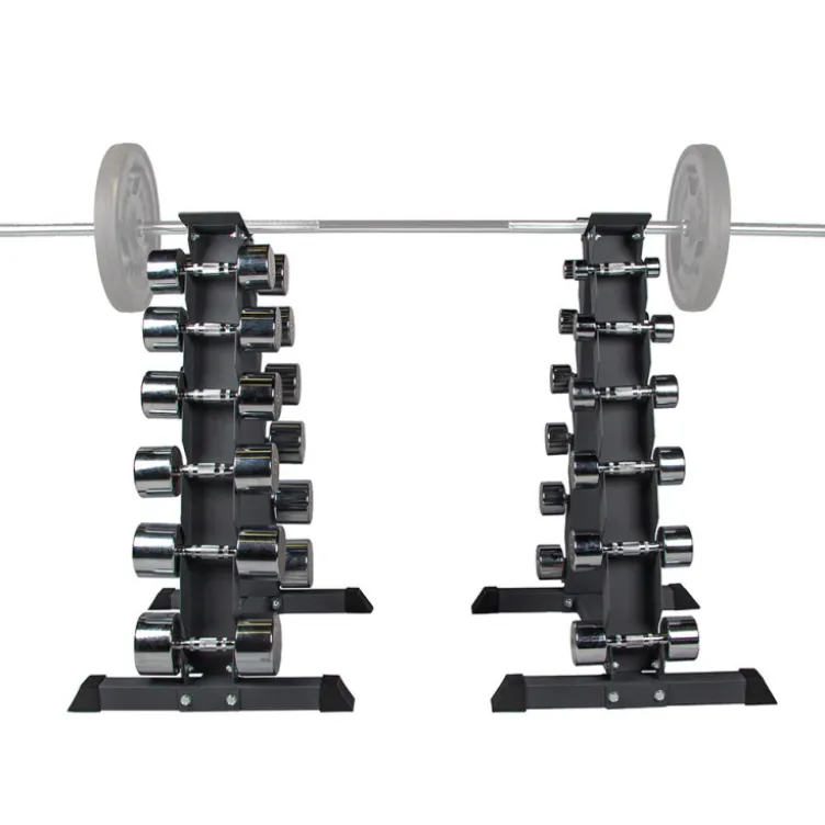 Ensemble d'haltères chromés Powergym Crossteel avec pyramide de rangement - 2 x 1-14 kg