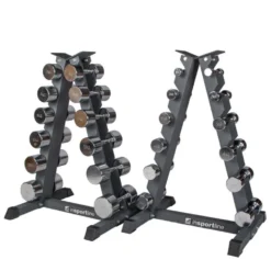 Ensemble d'haltères chromés Powergym Crossteel avec pyramide de rangement - 2 x 1-14 kg