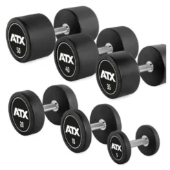 Ensemble d'haltères en acier avec revêtement caoutchouc de 5 kg jusqu'à 50 kg selon déclinaison avec logo ATX