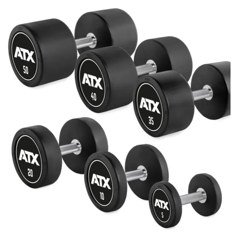 Ensemble d'haltères en acier avec revêtement caoutchouc de 5 kg jusqu'à 50 kg selon déclinaison avec logo ATX