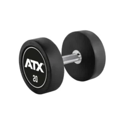 Ensemble d'haltères en acier avec revêtement caoutchouc de 5 kg jusqu'à 50 kg selon déclinaison avec logo ATX