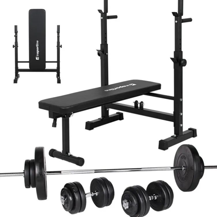 Ensemble d'haltérophilie avec banc inclinable et rack - 180 + 40 cm / 105 kg