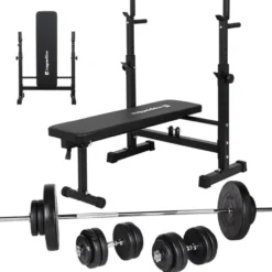 Ensemble d'haltérophilie avec banc inclinable et chandelles - 180 + 40 cm / 75 kg